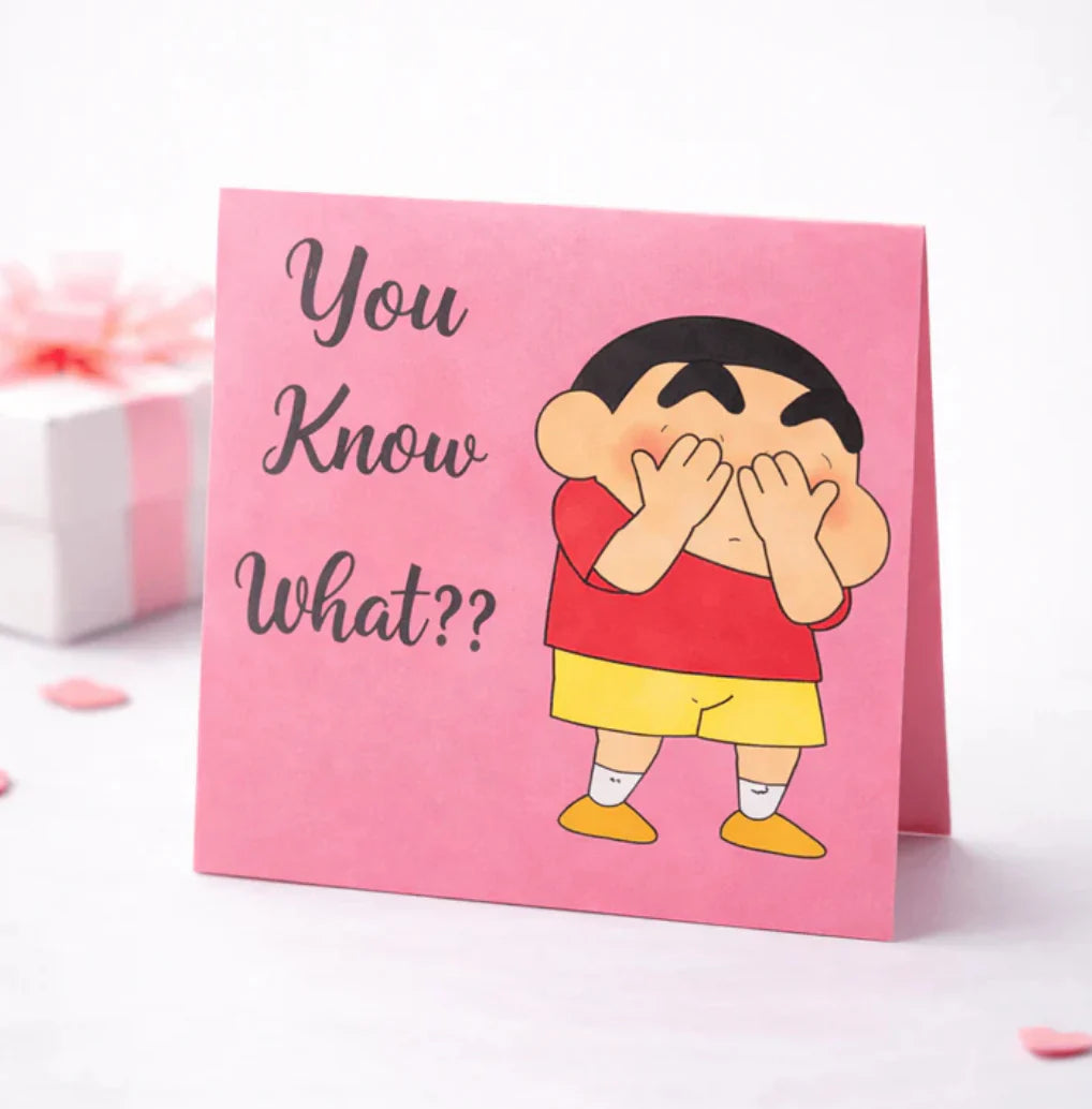 Shinchan Heart Necklace Gift Set | Gold Heart Pendant with Cute Greeting Card | Perfect Gift for Girlfriend