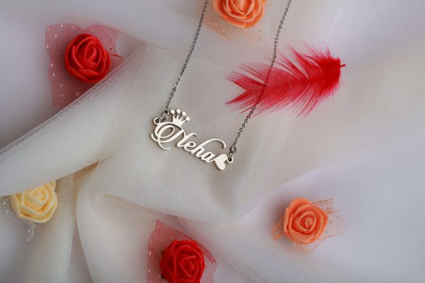 Crown & Heart Design Candlescript Customized Name Pendant