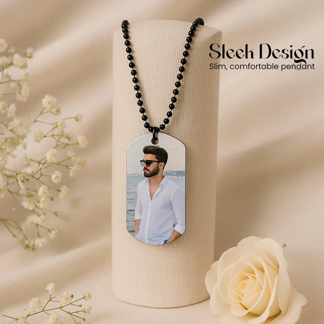 Personalized Black Bead Chain Photo Pendant