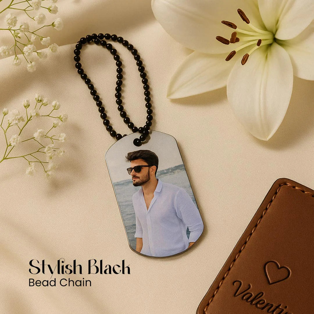 Personalized Black Bead Chain Photo Pendant