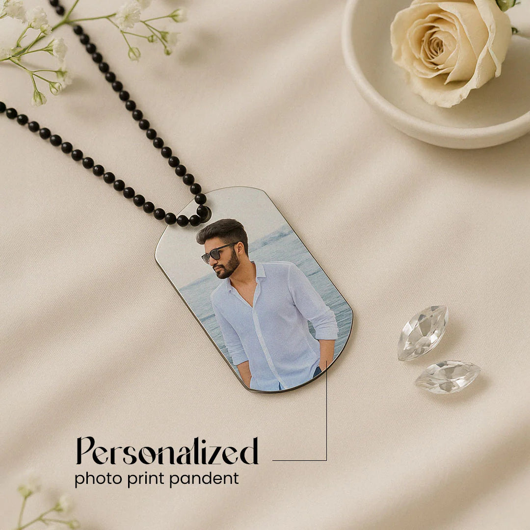 Personalized Black Bead Chain Photo Pendant