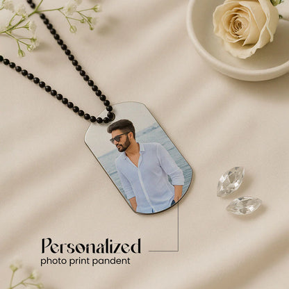 Personalized Black Bead Chain Photo Pendant