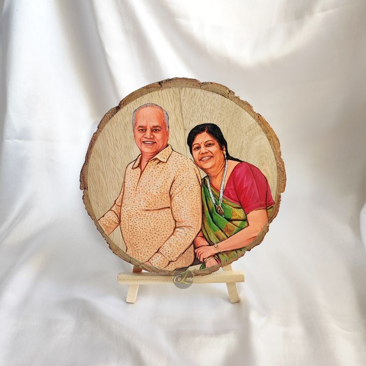 Custom Hand-Painted Portrait on Wood Slice