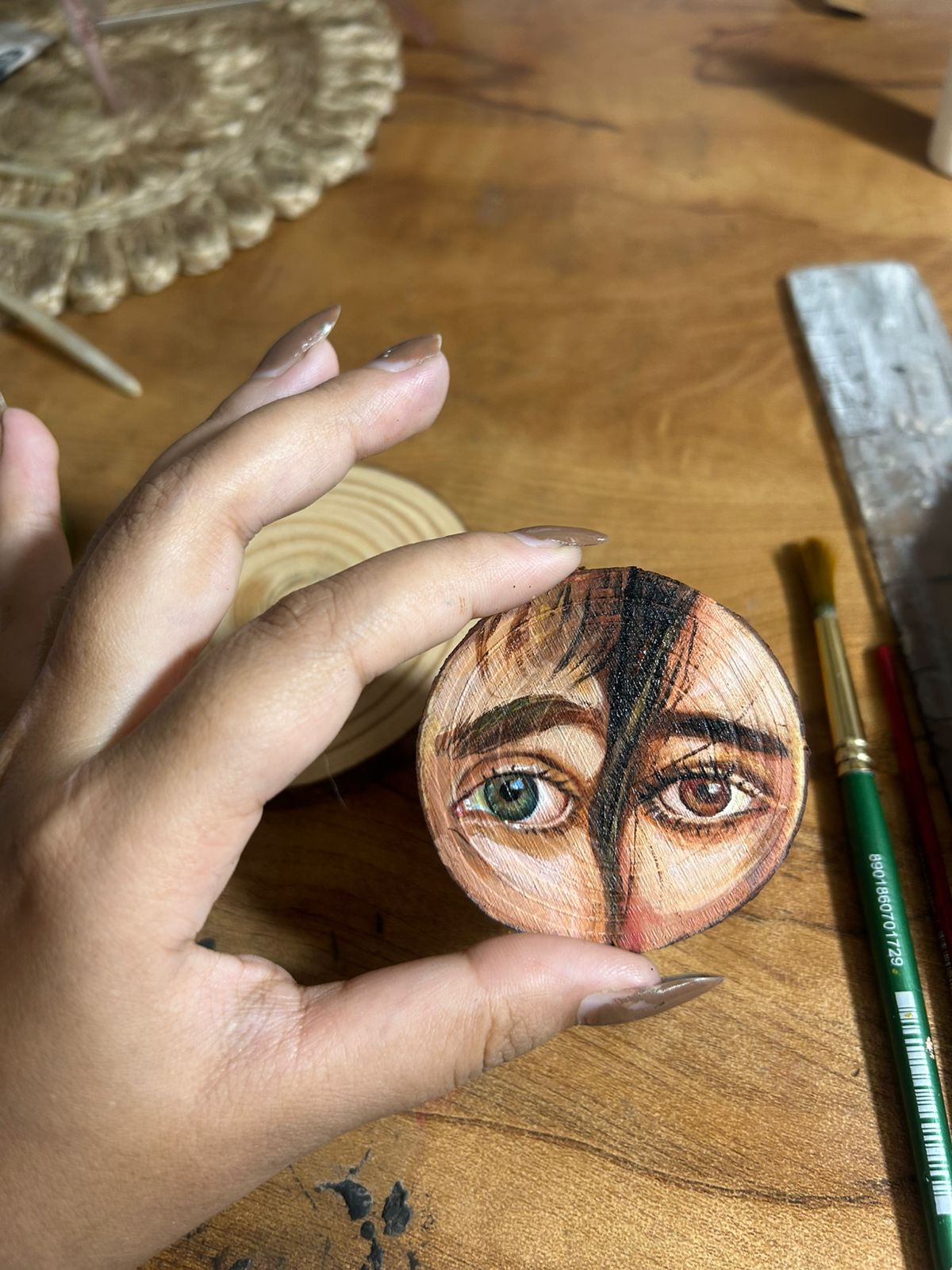 Custom Hand-Painted Portrait on Wood Slice