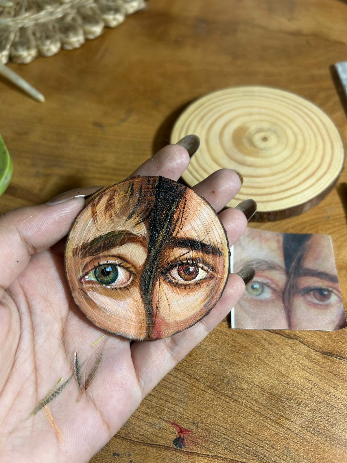 Custom Hand-Painted Portrait on Wood Slice