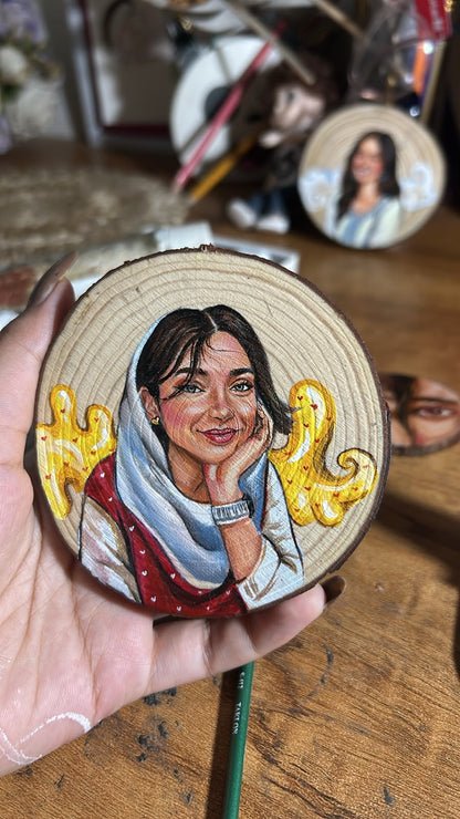 Custom Hand-Painted Portrait on Wood Slice