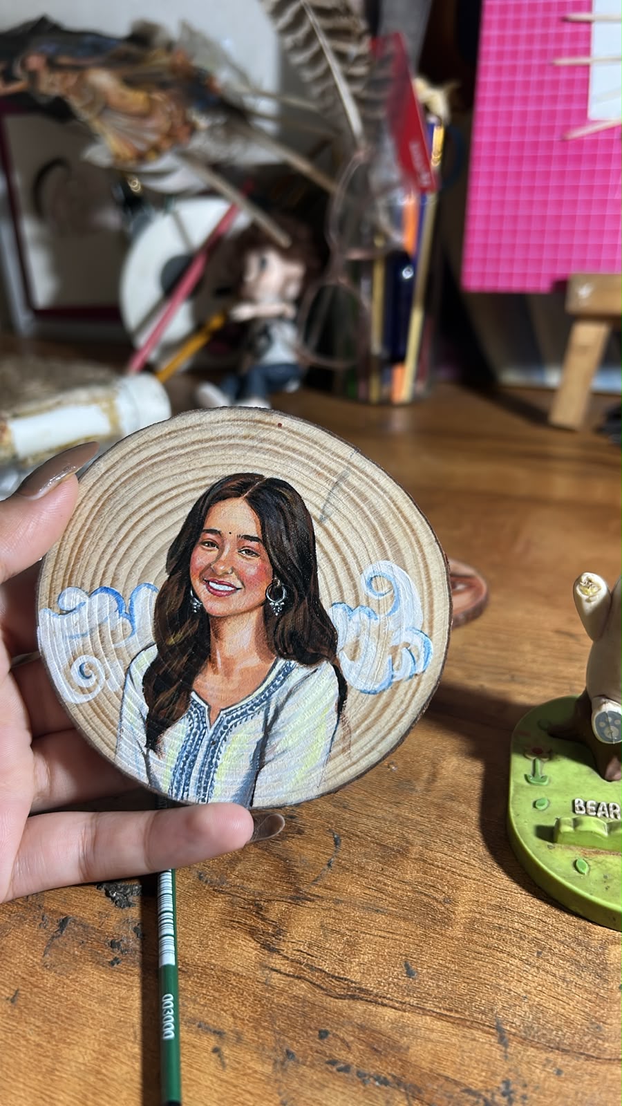 Custom Hand-Painted Portrait on Wood Slice