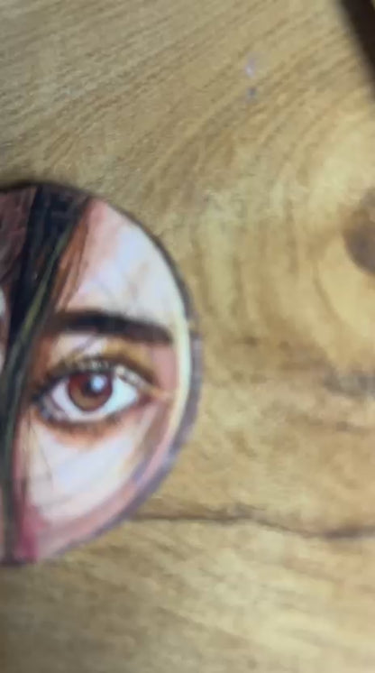 Custom Hand-Painted Portrait on Wood Slice